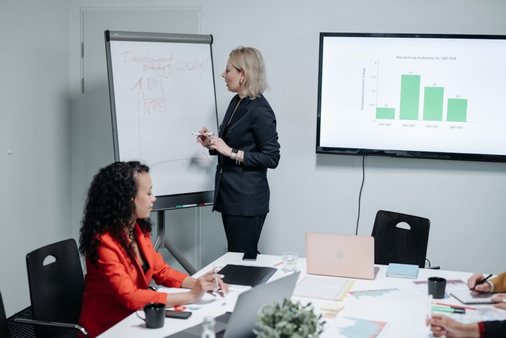 Small business team working in a private office